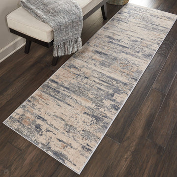 Rustic Textures RUS04 Modern Abstract Distressed Shimmer Carved Hi-Low Textured Durable Polyblend Short-Pile Beige/Ivory/Grey/Steel Blue Runner-Nourison-Rug Love - The Most Loved Rug Store